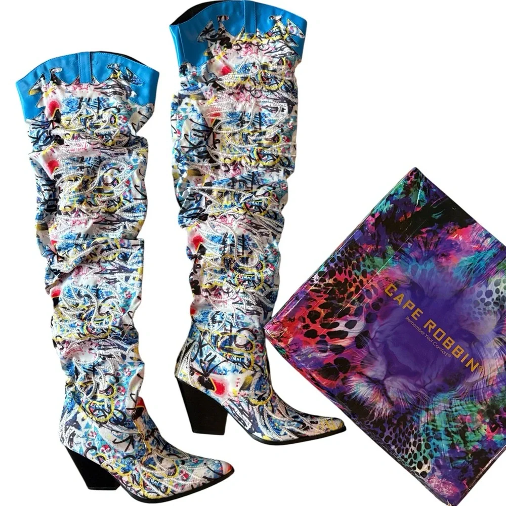Cape Robbin Kelsey-21 Graffiti over-the-knee thigh boots - Picture 3 of 8